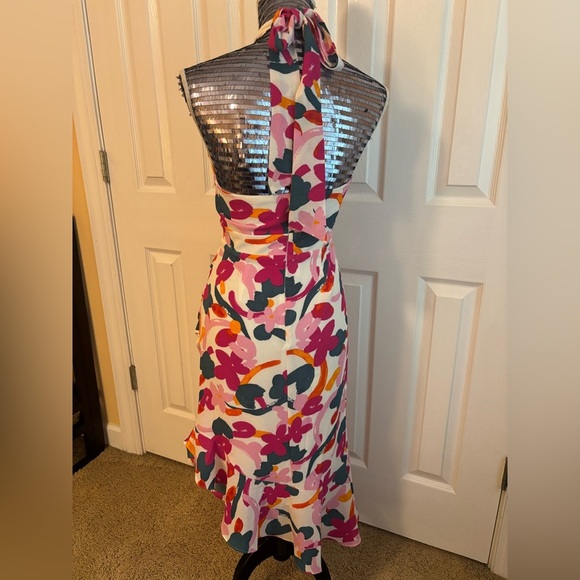 NWT Sugarlips Monet Floral Asymmetrical Ruched Midi Halter Dress | Size Small - Picture 3 of 5